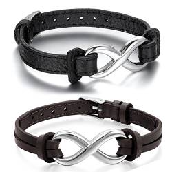 Cupimatch Armband Unendlichkeitszeichen Leder Paararmbänder: 2 Stück Armbänder für Herren Damen Retro Infinity Unendliche Liebe Armreifen Verstellbare Freundschaftsarmbänder Geschenk für Männer Frauen von Cupimatch