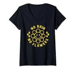 Damen Kein Regen, keine Blumen, Happy Smiling Smile Face Daisy Flower T-Shirt T-Shirt mit V-Ausschnitt von Cute 80s Smile Happy Tee