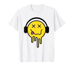 Funny Tongue Out Melting Smile Kopfhörer X Eyes Happy Face T-Shirt von Cute 80s Smile Happy Tee