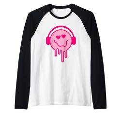 Melting Smile Lustiges lächelndes, geschmolzenes, tropfendes, glückliches Gesicht Raglan von Cute 80s Smile Happy Tee