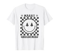 Retro Weihnachten Smile Face Shirt Kariert Muster Winter T-Shirt von Cute 80s Smile Happy Tee