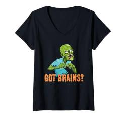 Damen Hast du Gehirne? Hungriger Zombie Lustige Halloween-Cartoon-Zom T-Shirt mit V-Ausschnitt von Cute Adorable Halloween Zombies Outfits & Decor