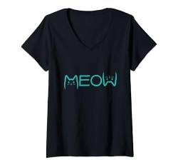 Damen Cat Meow Lustiges Kätzchen für Katzenliebhaber T-Shirt mit V-Ausschnitt von Cute And Funny Cat Zajoo