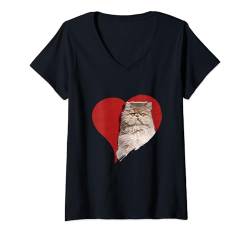 Damen Liebevolle Katze in einem Herzen, niedlich, lustig, Katzenliebhaber T-Shirt mit V-Ausschnitt von Cute And Funny Cat Zajoo