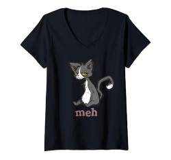 Damen Lustige Meh Cat Grumpy And Sarkastic Cat Lover T-Shirt mit V-Ausschnitt von Cute And Funny Cat Zajoo