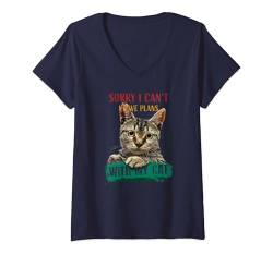 Damen Sorry I Have Plans With My Cats Lustiger Katzenliebhaber T-Shirt mit V-Ausschnitt von Cute And Funny Cat Zajoo