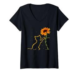 Damen You Are My Sunshine Katzenliebhaber mit Sonnenblumen-Motiv T-Shirt mit V-Ausschnitt von Cute And Funny Cat Zajoo