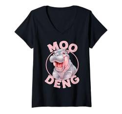 Damen Süßes Baby-Nilpferd Moo Deng Nilpferd T-Shirt mit V-Ausschnitt von Cute Baby Hippo Moo Deng Hippopotamus