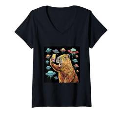 Damen Capybara Peluches Party Peluche Capybara Big Capybara Plüsch T-Shirt mit V-Ausschnitt von Cute Capybara Plush With Clothes Weighted Capybara