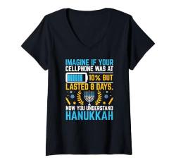 Damen Chanukkah Jüdisches Festival Jude Menora Hebräisch Chanukka T-Shirt mit V-Ausschnitt von Cute Hanukkah Shirts