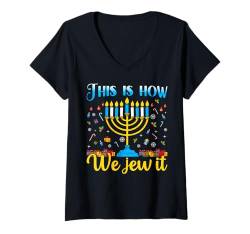 Damen Chanukkah Jüdisches Festival Jude Menora Hebräisch Chanukka T-Shirt mit V-Ausschnitt von Cute Hanukkah Shirts