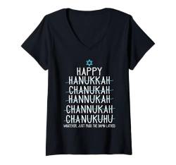 Damen Chanukkah Jüdisches Festival Jude Menora Hebräisch Chanukka T-Shirt mit V-Ausschnitt von Cute Hanukkah Shirts