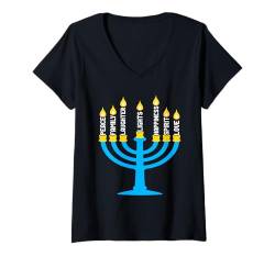 Damen Chanukkah Jüdisches Festival Jude Menora Hebräisch Chanukka T-Shirt mit V-Ausschnitt von Cute Hanukkah Shirts