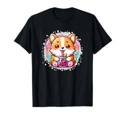 Corgi-Hund trinkt Boba Bubble Tea, niedlicher Anime-Kawaii-Corgi-Hund T-Shirt von Cute Kawaii Stuff Japanese Aesthetic Anime Manga