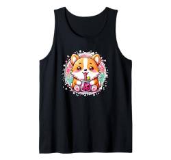 Corgi-Hund trinkt Boba Bubble Tea, niedlicher Anime-Kawaii-Corgi-Hund Tank Top von Cute Kawaii Stuff Japanese Aesthetic Anime Manga