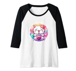 Damen Cat Bubble Boba Tea Anime Süßes Kawaii-Kätzchen Manga-Katze Raglan von Cute Kawaii Stuff Japanese Aesthetic Anime Manga