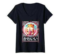 Damen Kawaii Capybara Getränke Boba Bubble Tea Kawaii Kleidung Kawaii T-Shirt mit V-Ausschnitt von Cute Kawaii Stuff Japanese Aesthetic Anime Manga