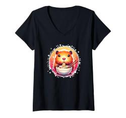 Damen Ramen T-Shirt Capybara T-Shirt Kawaii Anime Manga Japanisch T-Shirt mit V-Ausschnitt von Cute Kawaii Stuff Japanese Aesthetic Anime Manga