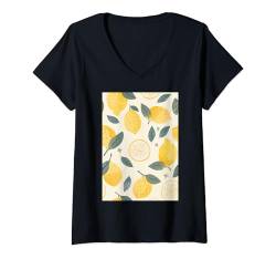 Damen Fruchtmuster Kunst Zitrone T-Shirt mit V-Ausschnitt von Cute Pattern Art Minimalist Graphic (Lemon)