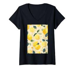 Damen Zitronenmuster Kunst Obst T-Shirt mit V-Ausschnitt von Cute Pattern Art Minimalist Graphic (Lemon)