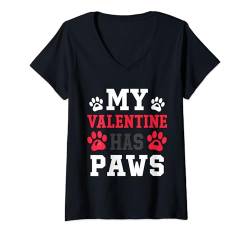 Damen My Valentine Has Paws Lustiger Hundewelpenliebhaber zum Valentinstag T-Shirt mit V-Ausschnitt von Cute Prints On My Valentines Day Dogs Owners