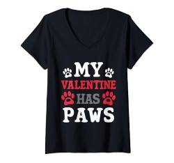 Damen My Valentine Has Paws Lustiger Hundewelpenliebhaber zum Valentinstag T-Shirt mit V-Ausschnitt von Cute Prints On My Valentines Day Dogs Owners