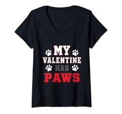 Damen My Valentine Has Paws Lustiger Hundewelpenliebhaber zum Valentinstag T-Shirt mit V-Ausschnitt von Cute Prints On My Valentines Day Dogs Owners