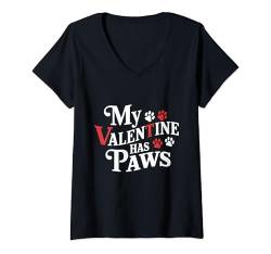 Damen My Valentine Has Paws Lustiger Hundewelpenliebhaber zum Valentinstag T-Shirt mit V-Ausschnitt von Cute Prints On My Valentines Day Dogs Owners