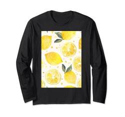 Zitronenmuster Kunst Vintage Obst Aquarell Langarmshirt von Cute Vintage Pattern Graphic (Lemon)