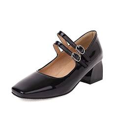 CuteFlats Damen Komfort Mary Janes mit Eckiger Zehenpartie und Klobigen Absätzen (Schwarz, 45) von CuteFlats