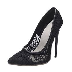 CuteFlats Elegante Pumps zum Hineinschlüpfen für Damen mit Stiletto-Absatz und Spitzer Zehenpartie für Verabredungen/Partys/Hochzeiten (Schwarz, 46) von CuteFlats