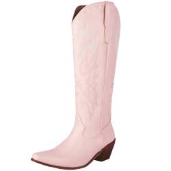 CuteFlats Elegante Zart Bestickte Kniehohe Stiefel für Damen (Rosa, 41 EU) von CuteFlats