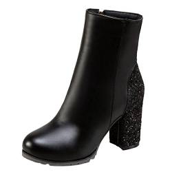 CuteHeels Damen Blockabsatz Stiefel (Schwarz, 38 EU) von CuteHeels