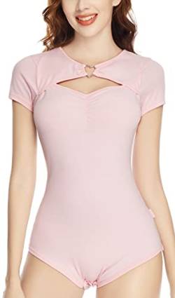 CutiePlusU Baumwolle Knopf im Schritt Bodysuit Onesie Schlafanzug - Sweetheart Party Rosa XS von CutiePlusU