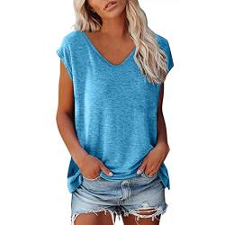 Damen T-Shirt Kurzarm V-Ausschnitt mit Flügelärmeln Oberteile Blusen Sommer Casual Sommer-Tanktop Lose Schlicht Tank Top Basic Lässig Lockere Tops Passform Blusen Mädchen Tee Shirts von Cvanxluy