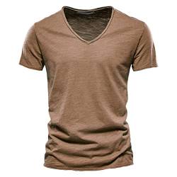 T-Shirts für Herren Baumwolle Kurzarm Henley Sportshirt Shirt V Ausschnitt Einfarbig T Shirt Sommer Casual T-Shirts Vintage Slim Fit Oberteile Mode Basic Tee Streetwear Atmungsaktiv Shirt von Cvanxluy