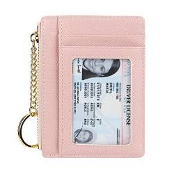 Damen Slim Minimalistischer Kartenhalter Münzwechsel Geldbörse Schlüsselanhänger Fronttasche Geldbörse, Rosa mit Ausweisfenster, 6 Karten+Ausweisfächer, Casual von Cynure