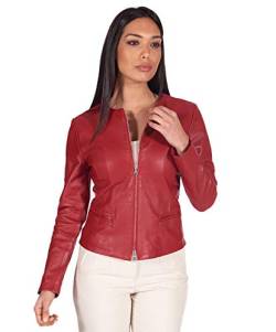 D'Arienzo Damen Italienische Lederjacke Rote Verschraubte Echtleder lammnappa Made in Italy CLEAR rot/XS von D'Arienzo