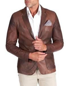 D'Arienzo Lederjacke Herren Echtleder Lederfarben Braune Italienisch Lederblazer mit Zwei knöpfen Echtes Leder Made in Italy Luke 56/braun von D'Arienzo