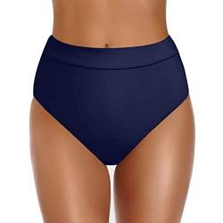 DABASHAN Damen Bikinihose Retro Ruched Bikini Hose Klassisch Schwarze Badehose Strandhose Hoher Taille Einfarbige Bikini Briefs Badehose Große Größe (2-Dark Blue, XL) von DABASHAN