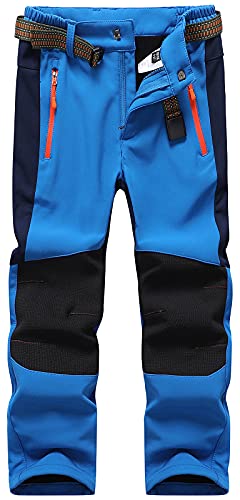 DAFENP Kinder Softshellhose Skihose Warm Gefüttert Thermohose Winter Wasserdicht Winddicht Schneehose Jungen Mädchen Wanderhose KZ0056-Blue-110/116 von DAFENP