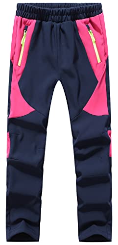 DAFENP Kinder Softshellhose Skihose Warm Gefüttert Thermohose Winter Wasserdicht Winddicht Schneehose Jungen Mädchen Wanderhose KZ2001-Pink-XL von DAFENP