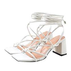 DAIFINEY Damen Sandalen Mit Absatz High Heels Sandaletten Wedges Blockabsatz Riemen Zum Schnüren Klobigem Schnürung Hochzeit Abendschuhe Kreuzriemen Römersandalen Open Toe Freizeitschuhe von DAIFINEY