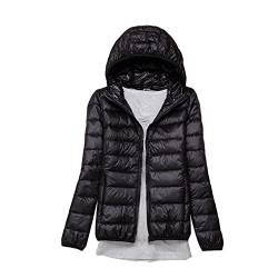 DAIHAN Daunenjacke für Damen Kurz Winterjacken mit Kapuze Steppjacke Dickere Warm Übergangsjacke Reißverschluss Wintermäntel Oversized Warm Kapuzenjacken Einfarbig Steppmäntel,Schwarz,XXS von DAIHAN