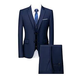 DAIHAN Herren Dreiteiliger Hochzeitsanzug für Zeremonien Elegantes Formales 3-teiliger Herren Anzüge Smoking-Anzug Sakko Jacke & Weste & Hose für Business-Dinner-Party blau M von DAIHAN