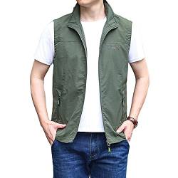 DAIHAN Herren Sommer Outdoor Weste Leicht Atmungsaktiv Anglerweste Ärmellos Jacke Leicht Safari Weste Multifunktionsweste Camping Vest Jagd Angeln Wandern Funktionsweste,Armeegrün,4XL von DAIHAN