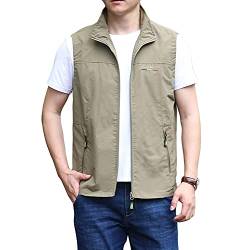 DAIHAN Herren Sommer Outdoor Weste Leicht Atmungsaktiv Anglerweste Ärmellos Jacke Leicht Safari Weste Multifunktionsweste Camping Vest Jagd Angeln Wandern Funktionsweste,Khaki,M von DAIHAN