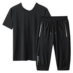 Herren Große Größe Lässiger Anzug Sommer Outdoor-Trainingsanzug Jogginganzug Eisseide Kurzarm Wicking T-Shirt Freizeittop & Hose mit Kordelzug Zweiteiliger Sportanzug Athetic Outfit 997TSchwarzSu 8XL von DAIHAN