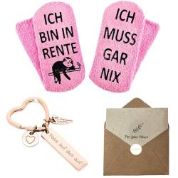 Rentner Socken für Frauen Set mit Schlüsselanhänger und Grußkarte, Renteneintritt Geschenk, Abschiedsge schenk für Kollegin von DALAETUS