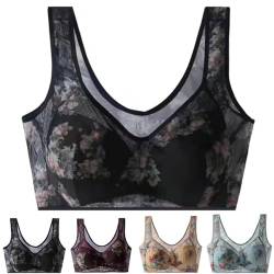 DAMYTION ElleBloom - Ice Silk Lace Kühlender Komfort-BH, Knopfloser Komfort-BH, Nahtloser Drahtloser Push-Up-BHs für ältere Menschen, Schwarz , XL von DAMYTION